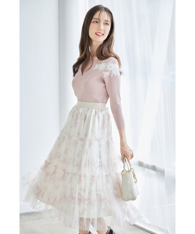 rosarymoon フラワープリーツスカート （ランダムプリーツフラワー  