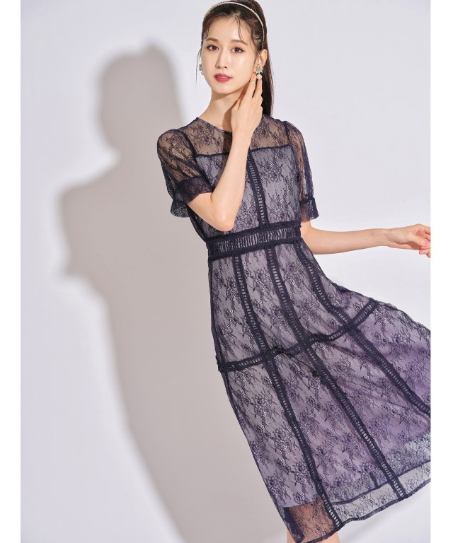 フラワーレース ハシゴラインレース切り替えワンピース Elegance Collection