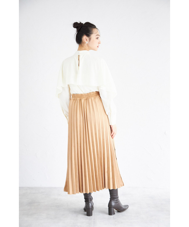 チェック×無地リバーシブルスエードポンチプリーツスカート