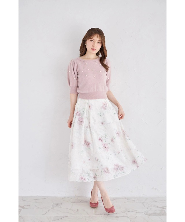 パール付きオーロララメ入りシャギーニットプルオーバー