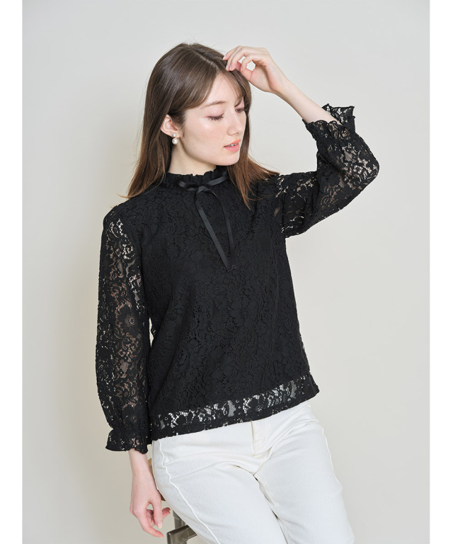チャコット、黒いフリル付き長袖トップ ボレロ レース ボレロ 長袖 クロップドトップ 刺繍 花柄 フリル シアー