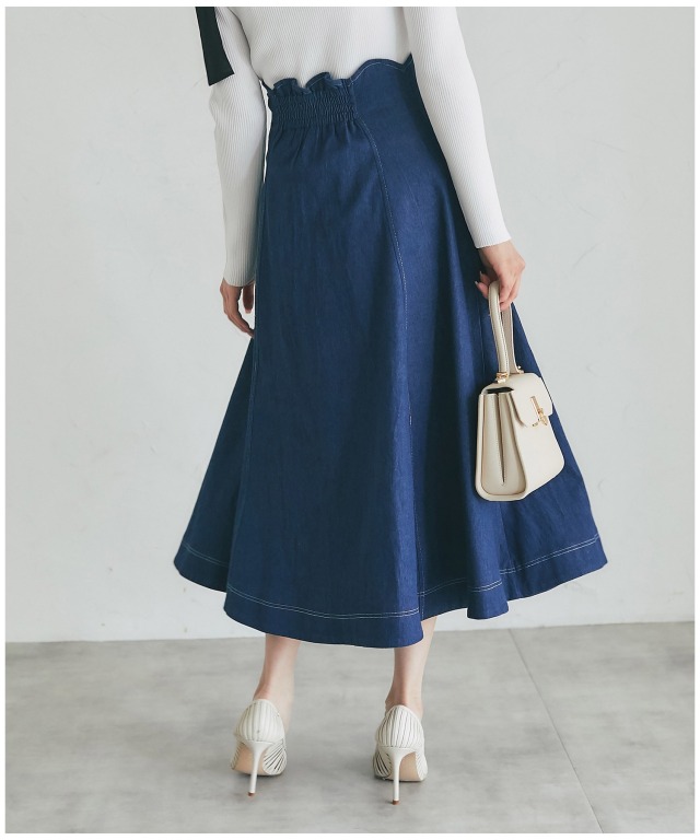 woadblue VERBENA ウォッシュデニムボックスプリーツフレアスカート  