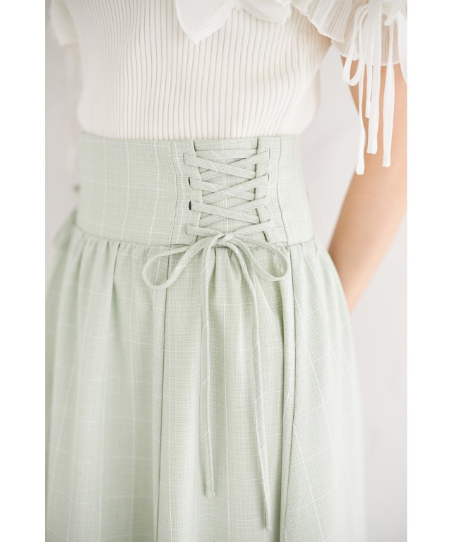 ❤︎新品❤︎MoNiLEメッシュチェック柄フレアスカート　ベージュ toahlia-7.jpg