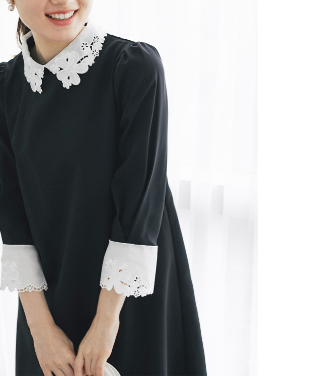 日常をドラマティックに演出するフラワーカットワーク刺繍切替ワンピース