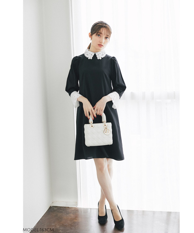 日常をドラマティックに演出するフラワーカットワーク刺繍切替ワンピース