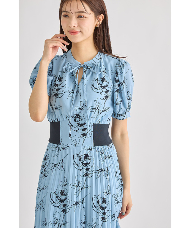 tocco closet リボン付きフラワープリントプリーツワンピース リボン付きシャーリングフラワープリントプリーツワンピース