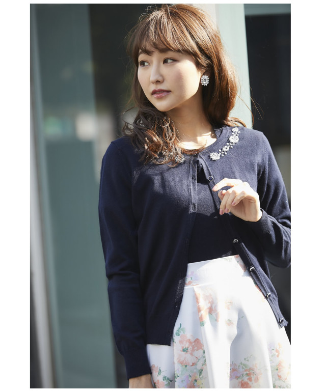 アプワイザーリッシェ ネイビー リボン 捩じっ カーディガン 半袖  