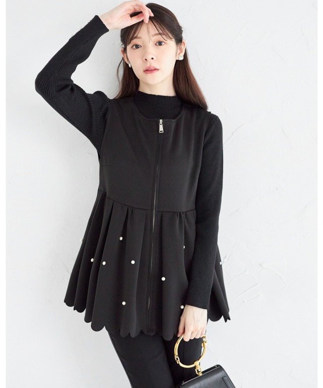 新品未開封＊トッコ　パールファーペプラムジレベスト　羽織物お洒落秋冬ブラック上品 新品未開封＊トッコパールファーペプラムジレベスト羽織物お洒落