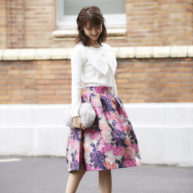 艶感レディなカラフルフラワージャガードスカート 【piamin ピアミン  