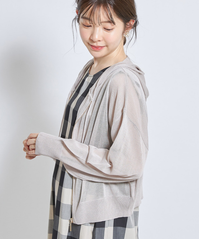 ボリュームスリーブシアーニットパーカー 