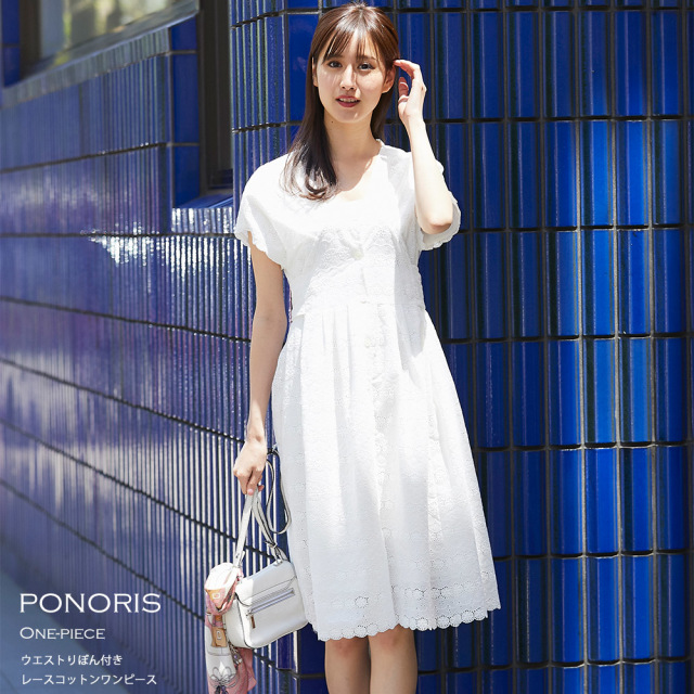 ウエストりぼん付きレースコットンワンピース Ponoris ポノリス Tocco Closet トッコクローゼット Collection