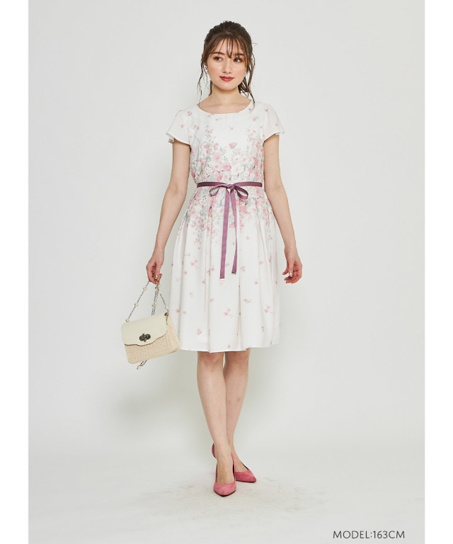 chesty フラワープリント フレアワンピース 1917 夏 ブルー系