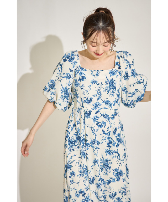 GASA*】綿100% フラワープリントカットソーワンピース バルーン