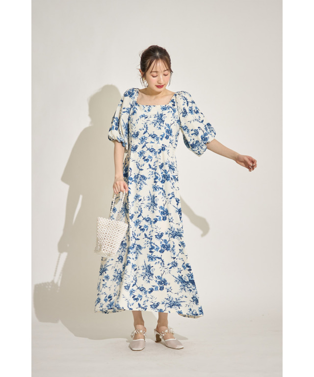 【GASA*】綿100% フラワープリントカットソーワンピース バルーンスリーブ GASA*】綿100% フラワープリントカットソーワンピース バルーンスリーブ