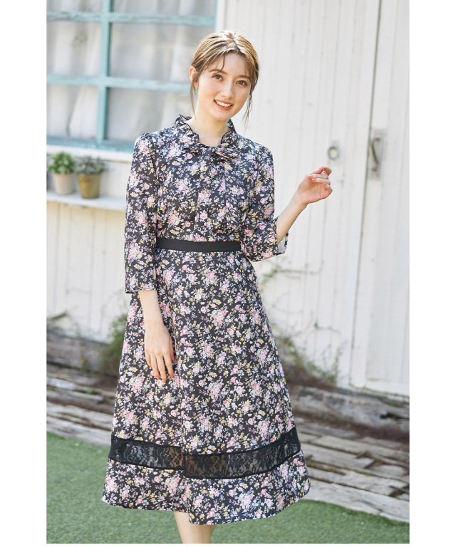 ワンダフルワールド 綿ブロード ピコフリルモチーフ付 セットアップ 黒  