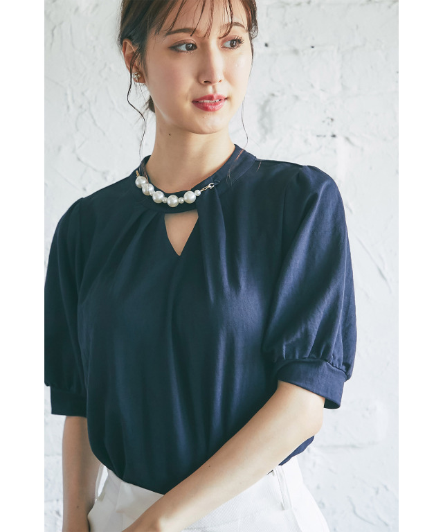 keep my closet　パール付きトップス パールボタン透かし編みトップス