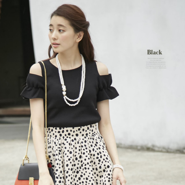 Nina Ricci>>ポルカドットオフショルダートップ Polka dot ポルカドット セレクション - Nina Ricci