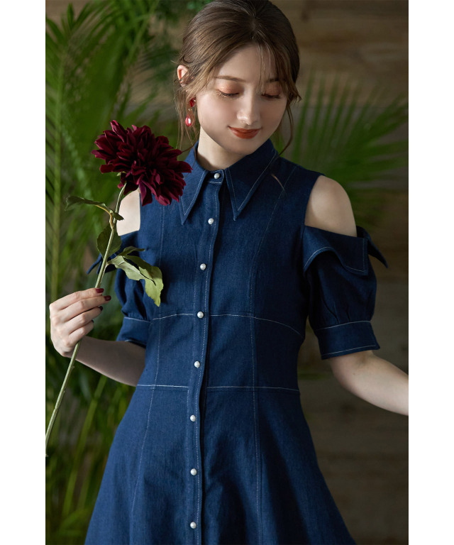 センソユニコ デニムブルー 刺繍入り ワンピース ヒロコビスも