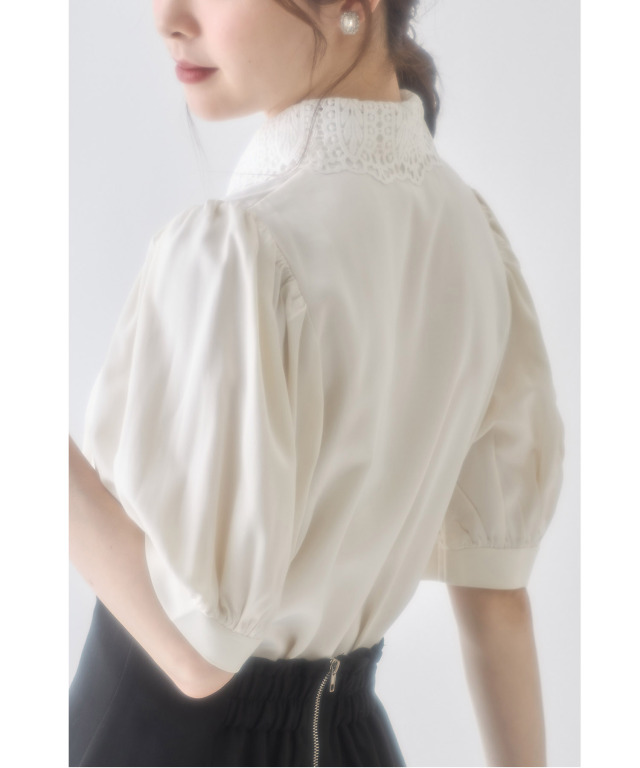 NO°21/新品未使用/レース/襟ビジュー付き 2WAYビジュー×レース襟付きダンボールワンピース