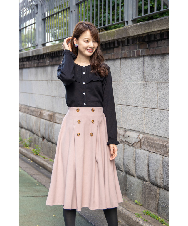 フロントボタン付きフレアスカート 