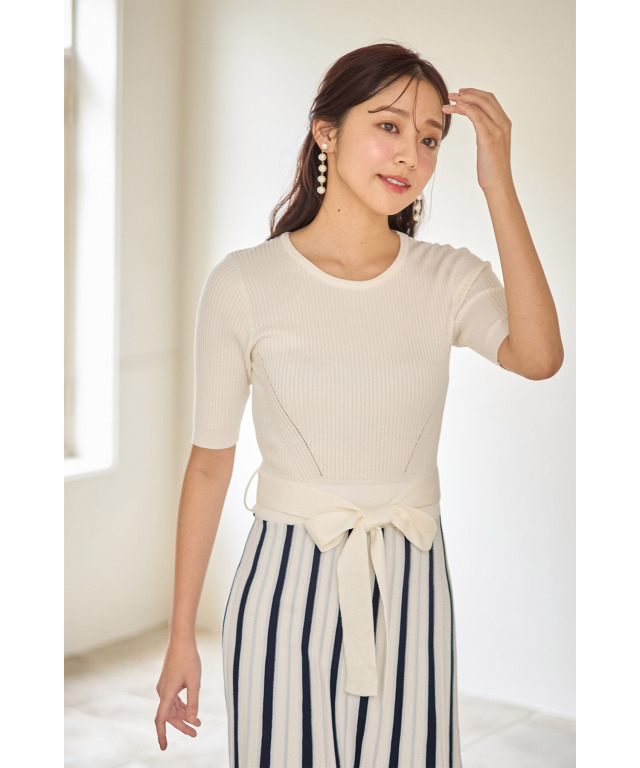 未使用タグ付tocco closetウエストりぼん付リブニットワンピース トッコクローゼット tocco closet ウエストりぼん付きリブニット