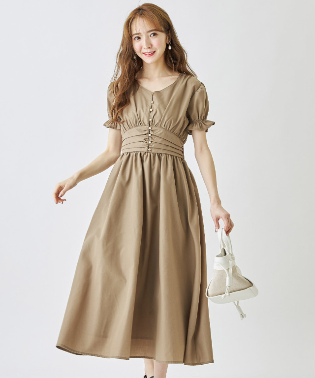 ウエストギャザーキャンディースリーブワンピース