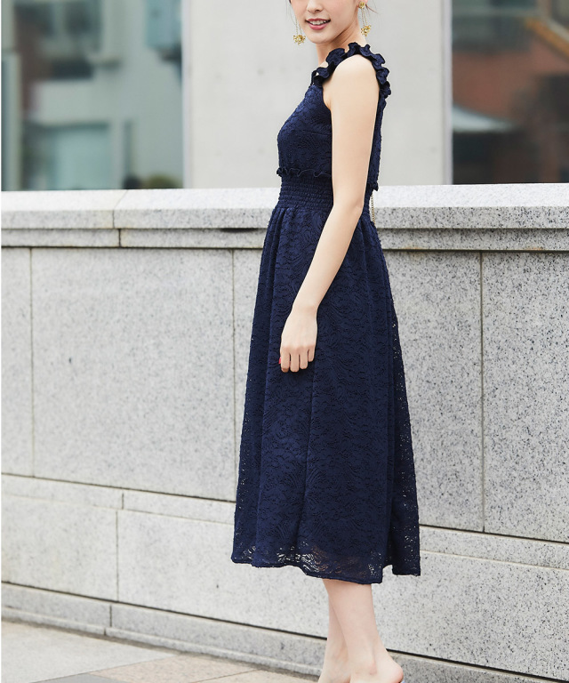 爽快でいて気品溢れるウエストシャーリング2WAYショルダー総レース  