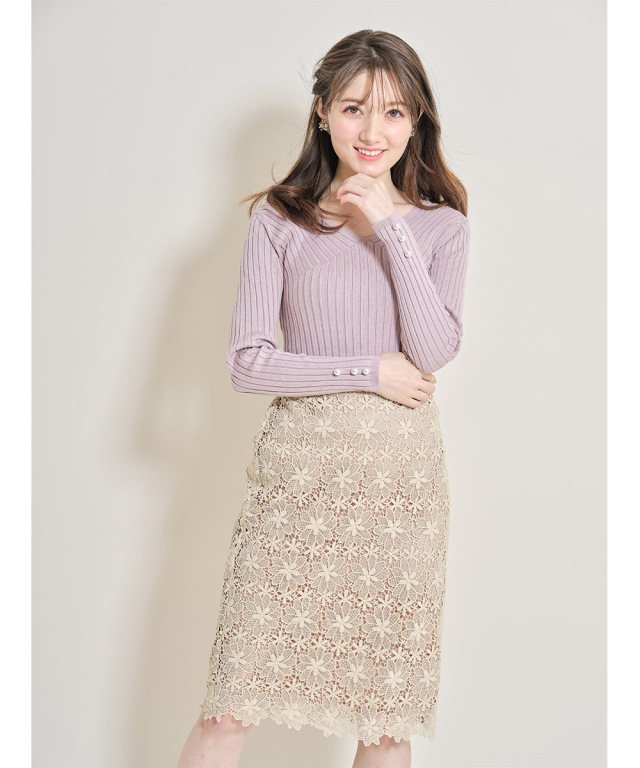 レディコーデのスタメン フラワーレースタイトスカート