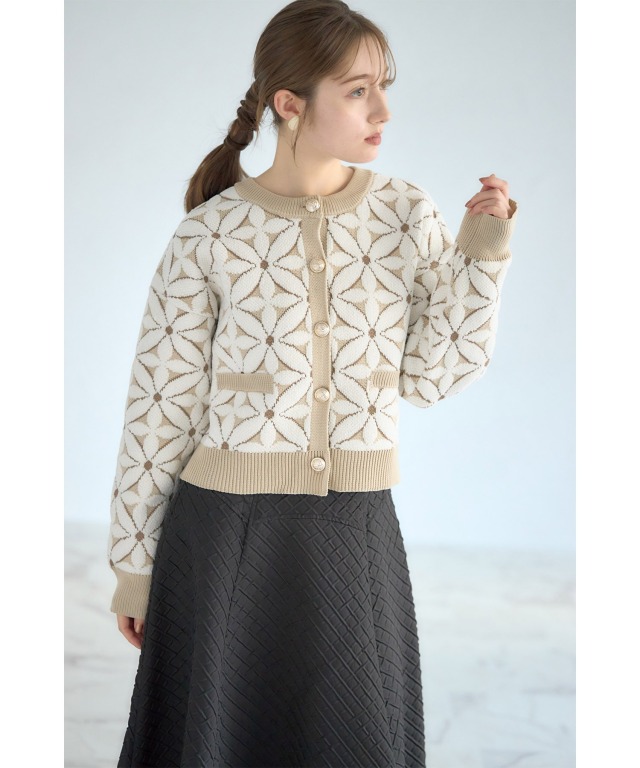 フラワーモールニットカーディガン