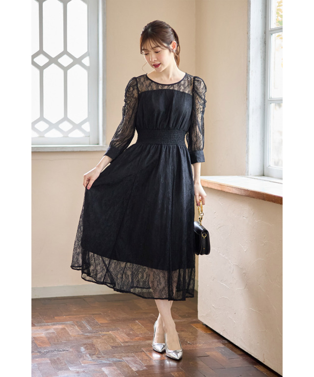 ウエストシャーリングレースワンピース