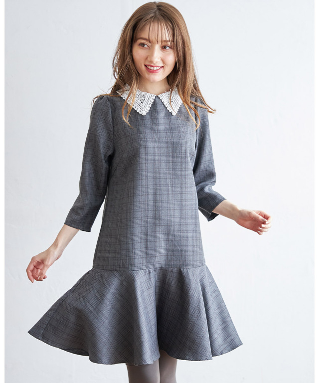 TOCCA トッカ 白襟ワンピース 上品 リボン チェック 160cm（≪人気 