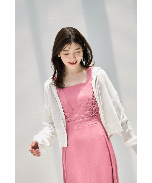 ドロップショルダーシアーニットジップパーカー 