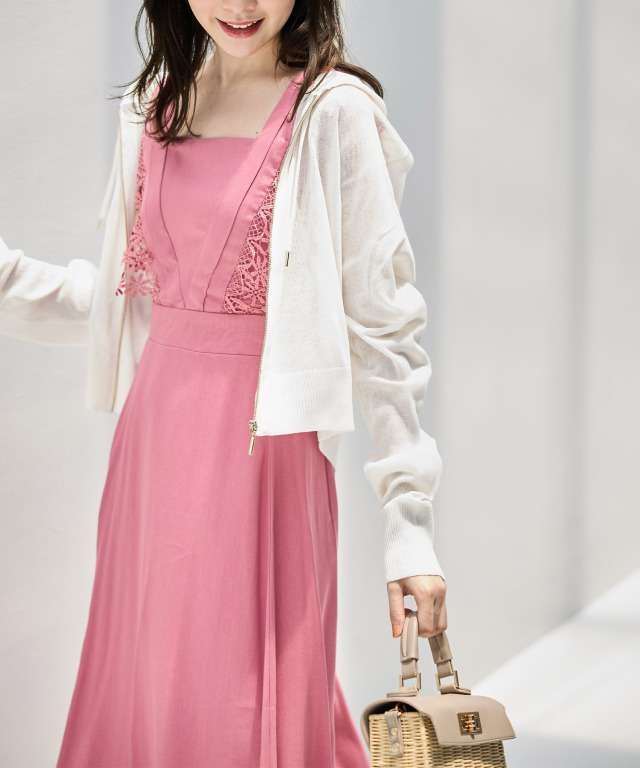 ドロップショルダーシアーニットジップパーカー 