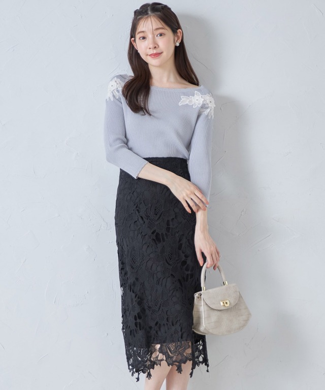 フラワーケミカルレースタイトスカート 