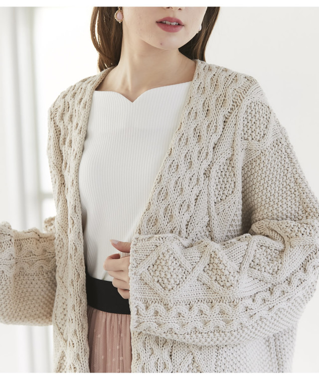 【即納】 ケーブル編みニットロングカーディガン ラティシー 【ratisy トップス