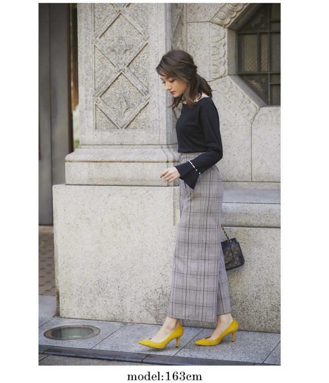 オシャレ鮮度を高めるゴールド釦つきグレンチェックワイドパンツ 宮田  