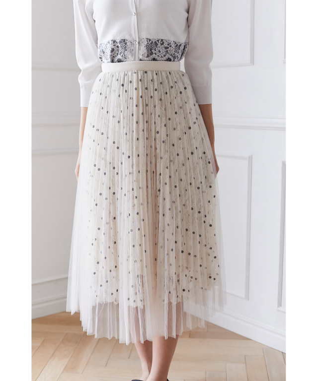 ドットフラワーレース×チュールプリーツスカート 