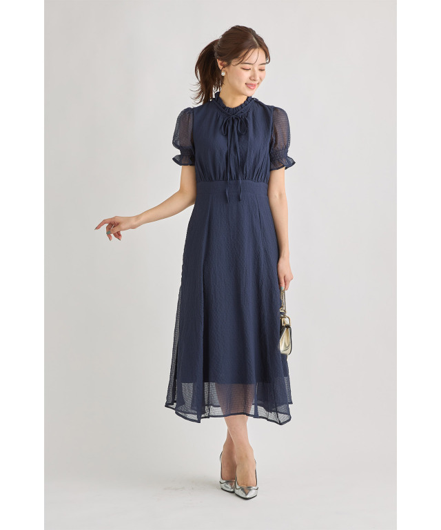 ☆SEE BY CHLOE☆ リボンスリーブ ワンピース リボン付きプチフリルネックキャンディースリーブシアーワンピース