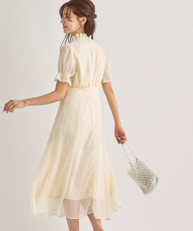 ☆SEE BY CHLOE☆ リボンスリーブ ワンピース リボン付きプチフリルネックキャンディースリーブシアーワンピース