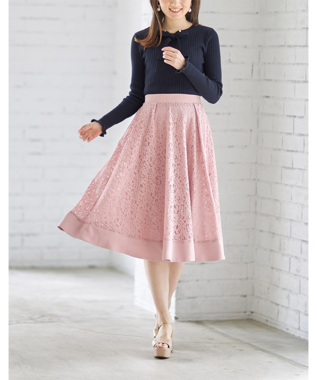 ネクストシーズンを可愛く先取るロマンティックフラワーレースミディ丈  