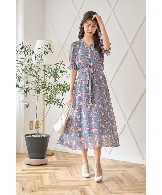 ネストローブ クレマチスプリント カシュクールワンピース ネイビー  