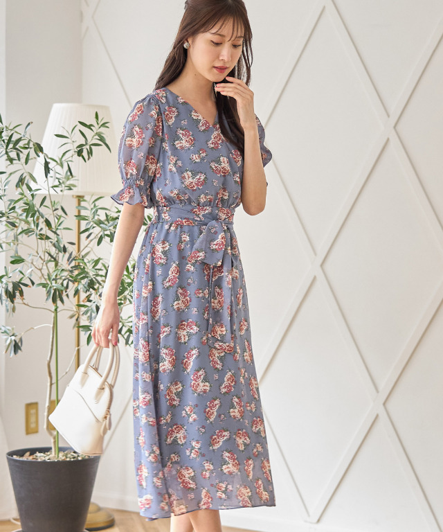 花柄★コットンポプリン★ウエストベルト★ワンピース★ ERDEM ERDEM｜フラワープリントタイディテールワンピース