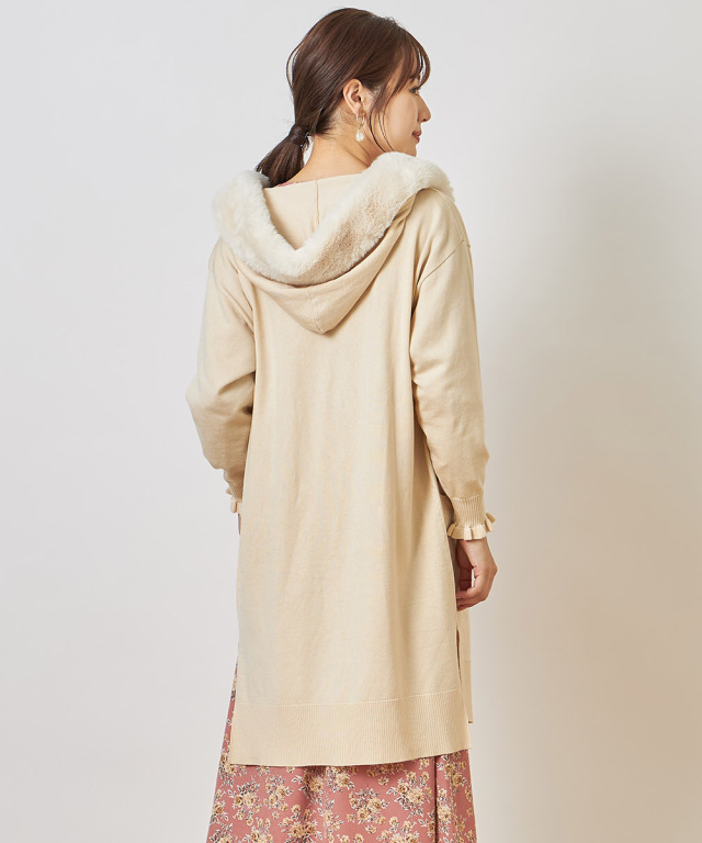 取り外し可能なファー付き袖口フリルロングニットパーカー　グレージュ セール 50%OFF】トッコクローゼット tocco closet 取り外し可能