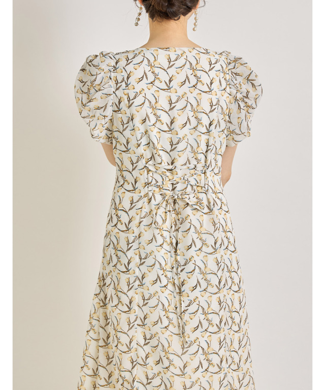tocco closet トッコクローゼット チューリップ柄 ワンピース L バックレースアップVネックチューリッププリントワンピース