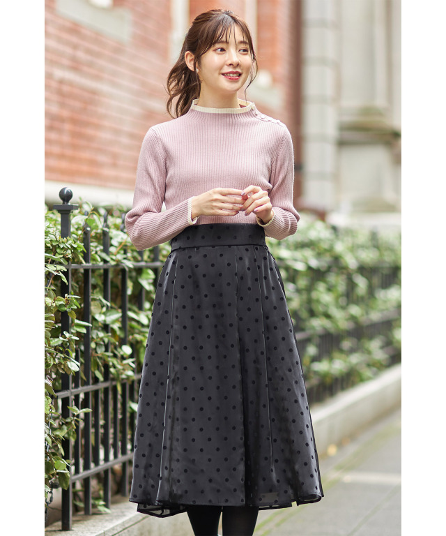 フロッキードットオーガンジータックフレアスカート 