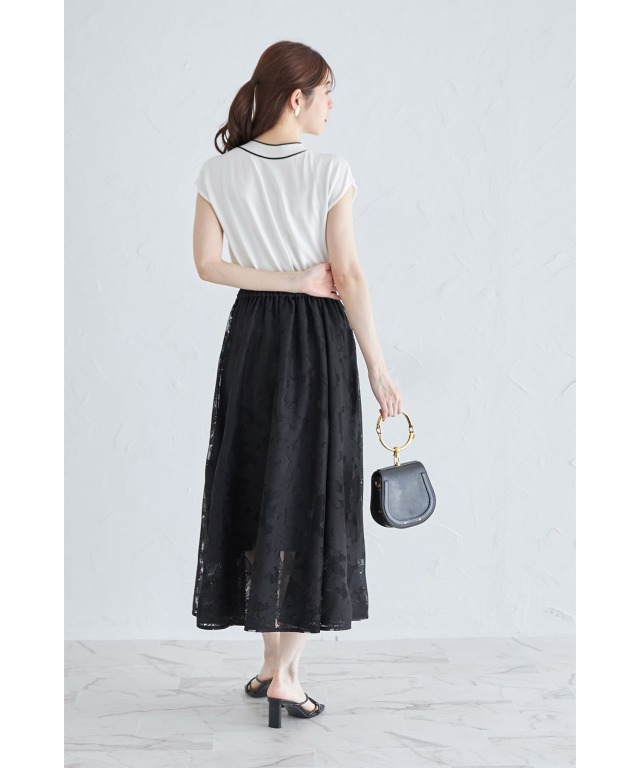 ナチュラルメッシュフラワーレースフレアスカート