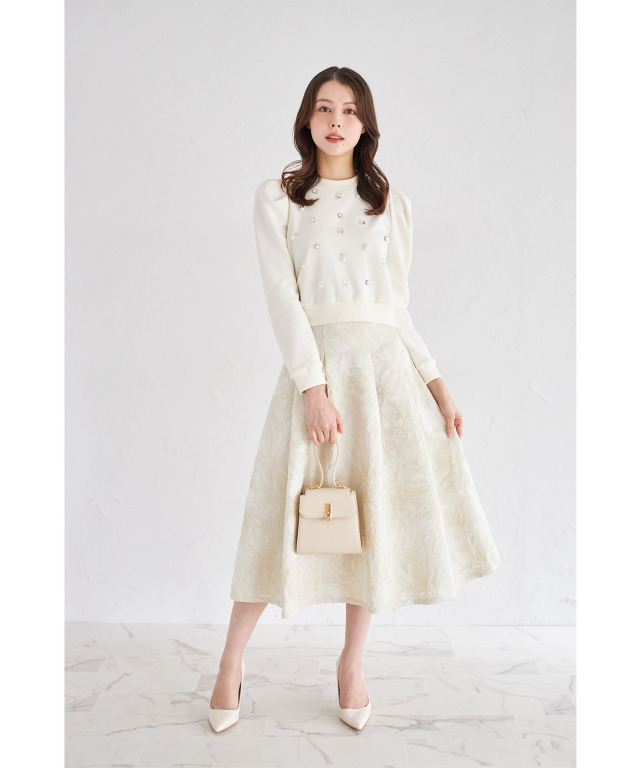 バックレースアップラメジャガードタックスカート