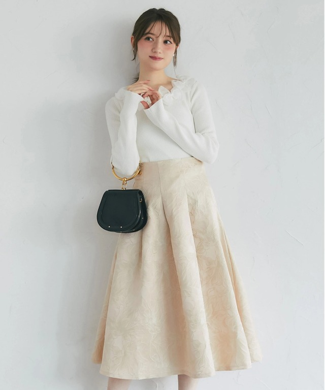 Drawer ラメ ジャガード タック ギャザー フレア チュール スカート Drawer ラメ ジャガード タック ギャザー フレア チュール