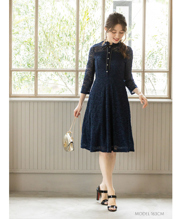 自分史上最高に可愛く纏えるりぼん付きパールボタン総レース七分袖  