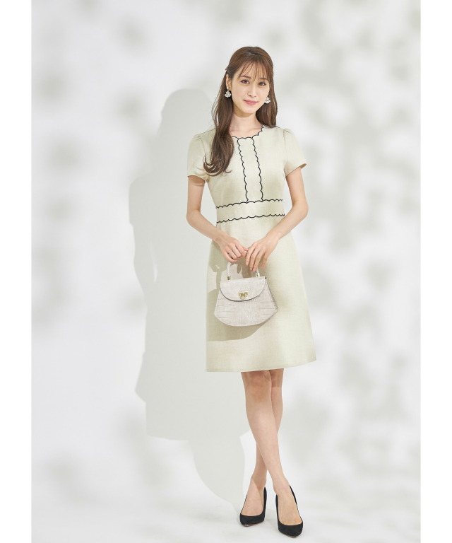 配色スカラップ刺繍入りサマーツイードワンピース Tocco Closet Luxe
